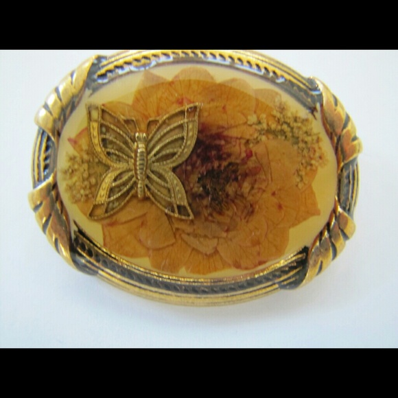 Victorian Era Styled Brooch with Pressed Flowers