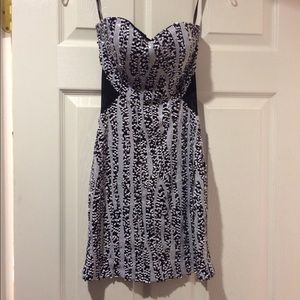 Bebe strapless black and white sequin party dress