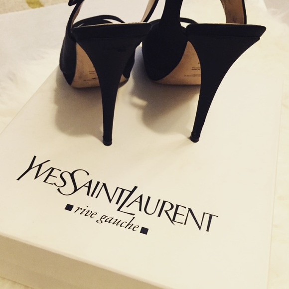 YSL Yves Saint Laurent Tribute Sandal Black Satin - Picture 3 of 4
