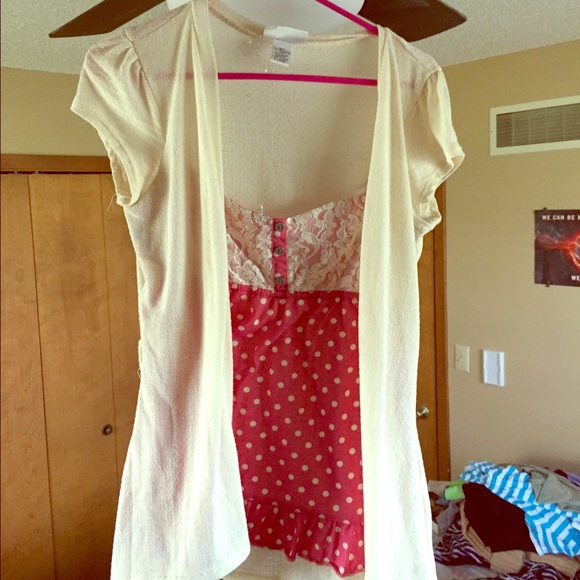 Pink Shirt with Cream Cardigan