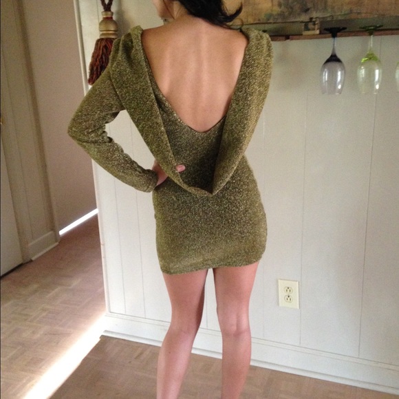Backless gold shimmer cocktail dress
