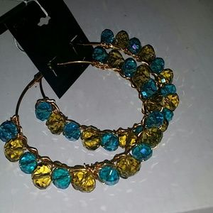 Blue and yellow beaded earrings