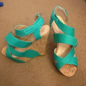 Teal strappy 5" wedges