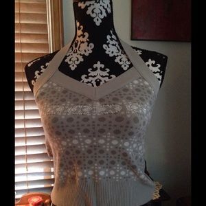 Knit Halter Top - gray and white - Bebe logo