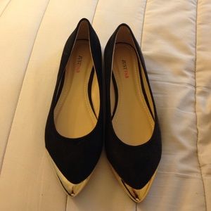 Black and Gold Justfab suede material flats