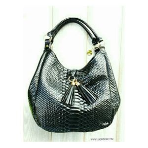 Black Faux Snakeskin Hobo Handbag