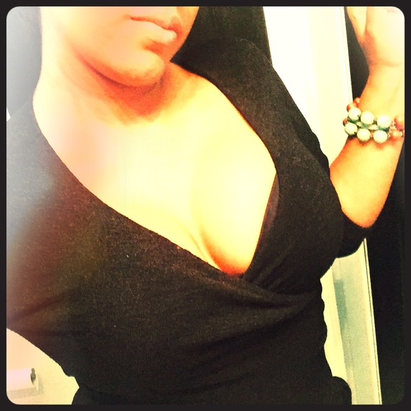 V neck stretch 3/4 length blouse