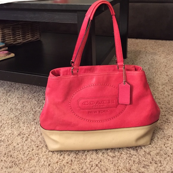 Authentic tan and coral coach purse