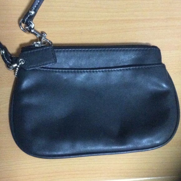 Black leather coach wristlet