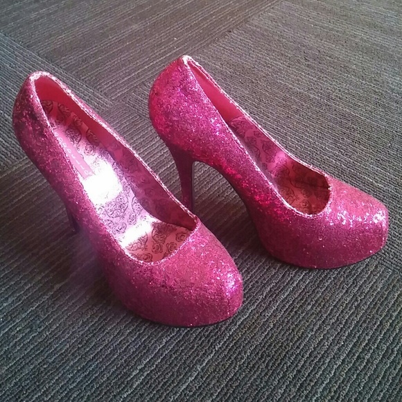 Bordello Gliiter Pink Teeze Heels