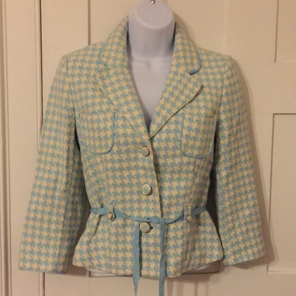 Baby blue and cream houndstooth blazer