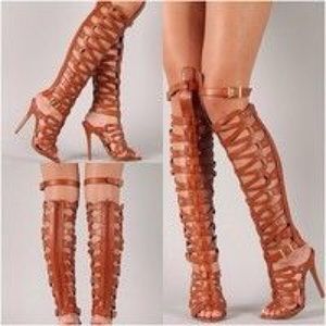 tan knee high gladiator sandal heel