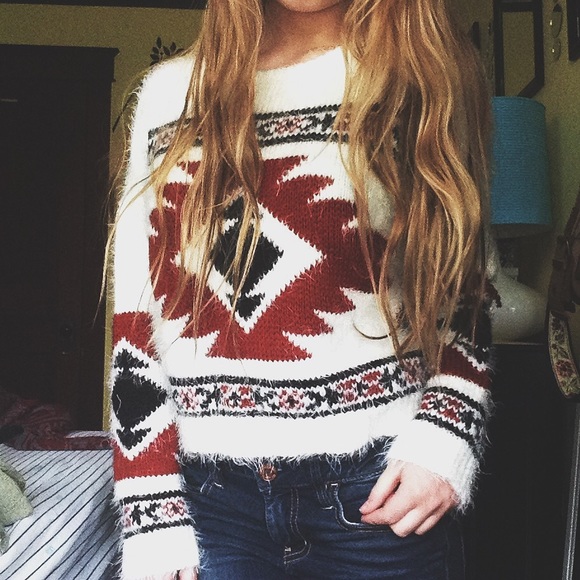 FOREVER 21 Aztec Shag Sweater SOFT