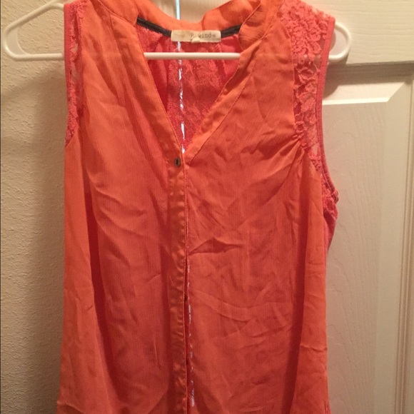 Coral lace back sheer tank top