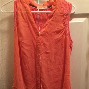 Coral lace back sheer tank top