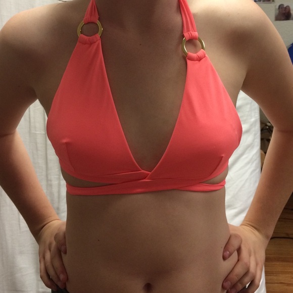 Coral wrap around swim top