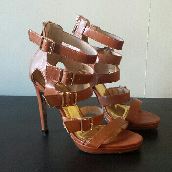Strappy taupe/camel heels