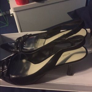 Black leather heels.