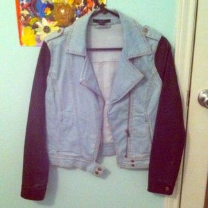 Forever 21 denim jacket with leather sleeves
