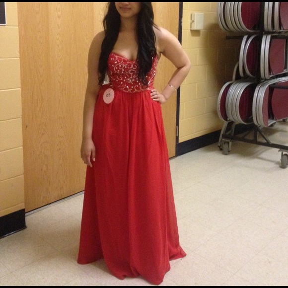 Long red sequined dress