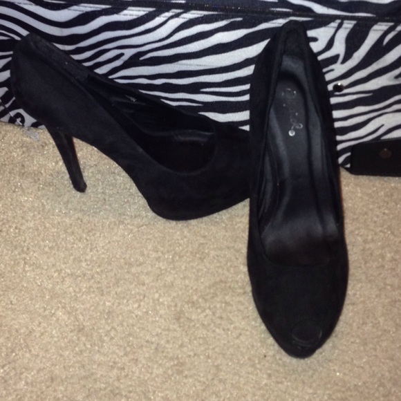 Black open toed high heels