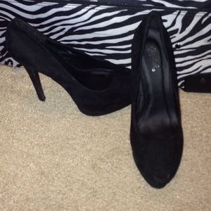 Black open toed high heels