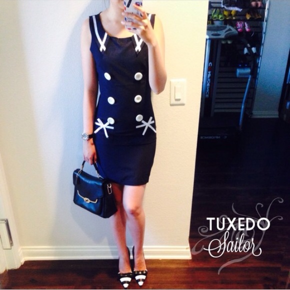 CLEARANCE "Sailor" Nautical Faux Button Dress - Picture 3 of 4