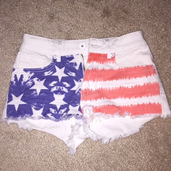 White shorts with American flag on the front