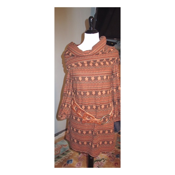 Flannel Cowl Neck Aztec Print mini Dress - Picture 3 of 4