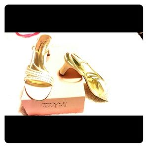 Off white with rhinestones sandals dress shoes