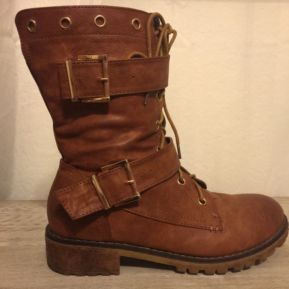 Cognac combat boots