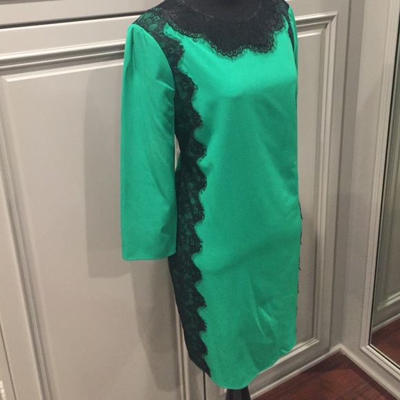 TED BAKER Green with Black Lace dress Sz. 2
