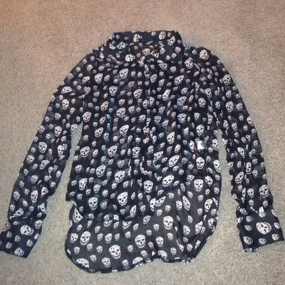 Tops - ❌SOLD!!❌Sheer button down shirt with skulls