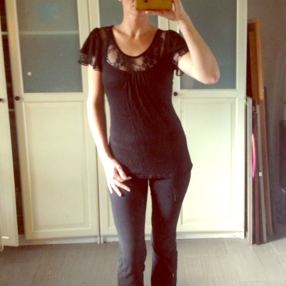Sexy Comfy Black Top with Lace Chest/Back
