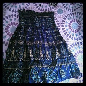 Blue Strapless floral detail sun dress