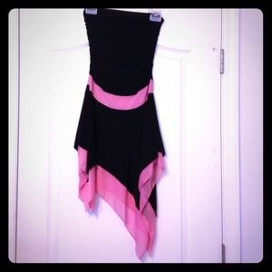size small black & pink strapless high low dress