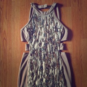 Bebe cutout dress with sequin front & back panels