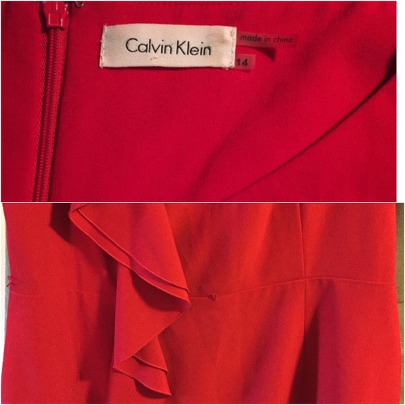 Red Calvin Klein ruffle dress.  Sz 14.  Gorgeous! - Picture 4 of 4