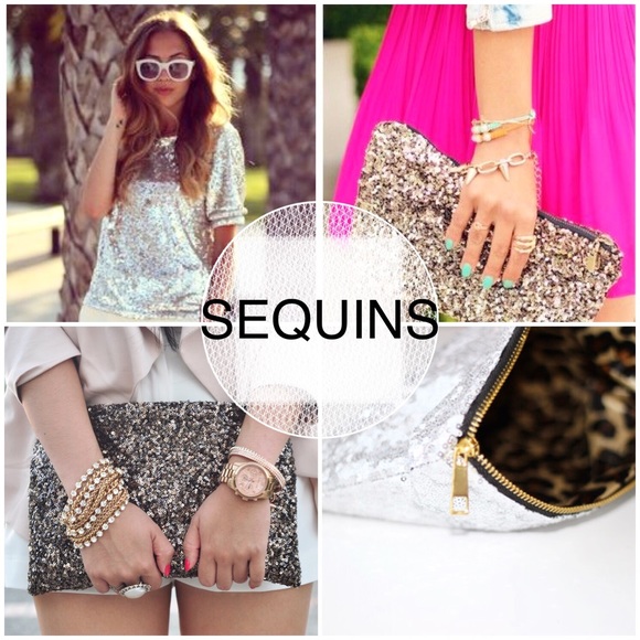 SILVER SEQUIN CLUTCH WITH ROSE-GOLD ZIPPER