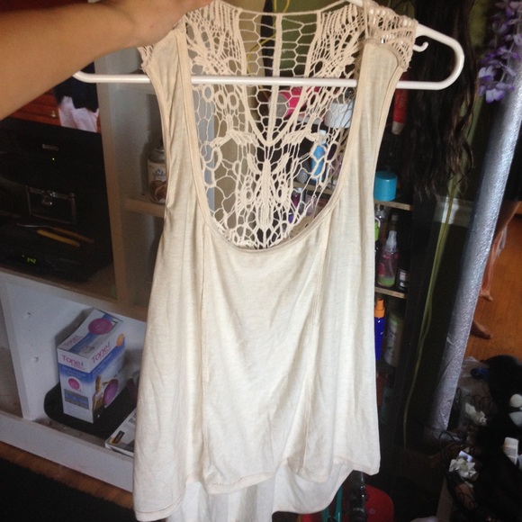 Cream laceback tank