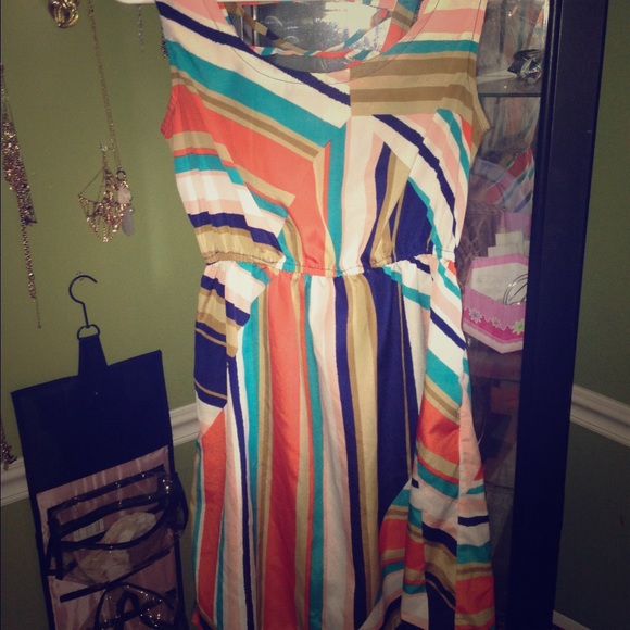 Stripe pattern mini dress about knee lenth