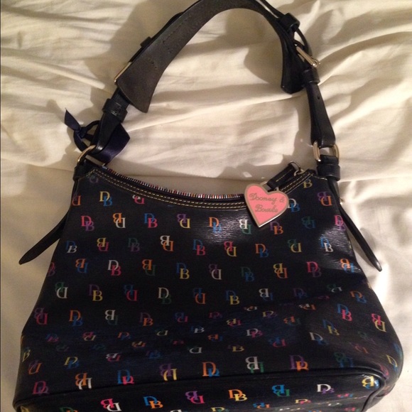 Black multi color logo Dooney and Bourke bag