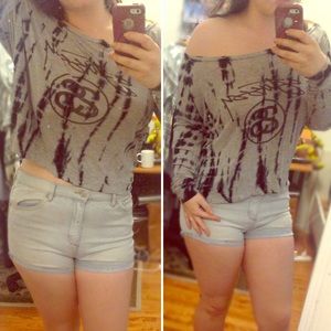 STUSSY long sleeve off the shoulder tee