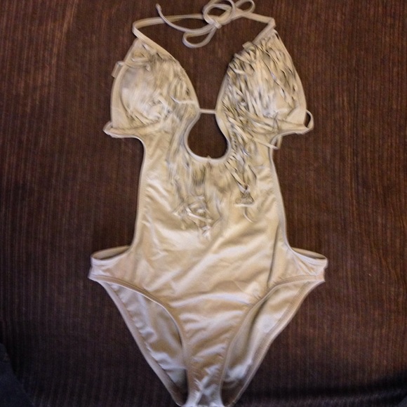 Tan fringe monokini