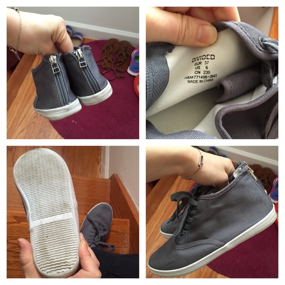 New H&M gray laced back zipper sneakers shoes 6 - Picture 2 of 3