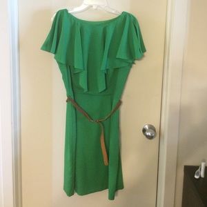 Flutter sleeve dress with brown braided belt