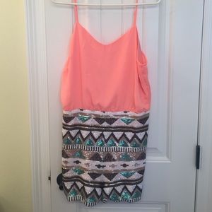 Coral sequin romper