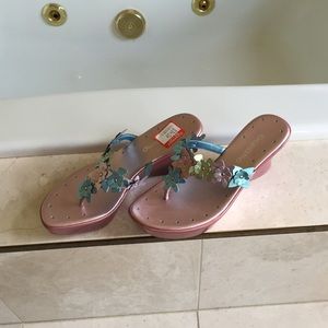 Metallic pink and blue  flowered sandal