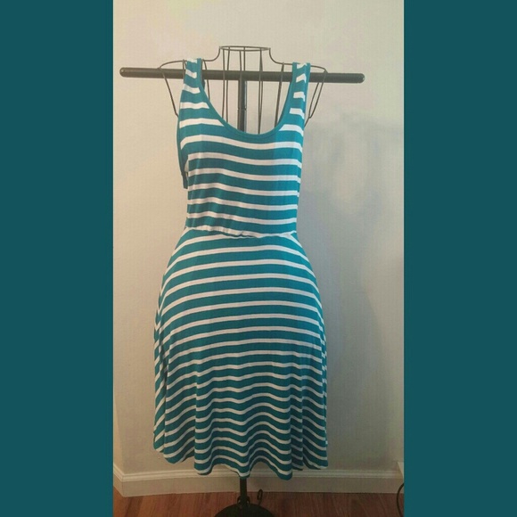 Cotton teal striped comfortable dress.