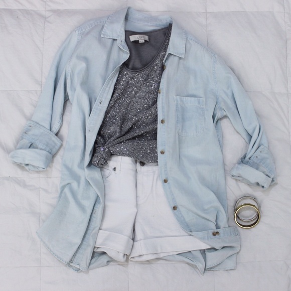 LOFT Sweaters - LOFT Light Grey Sequined Sweater Top